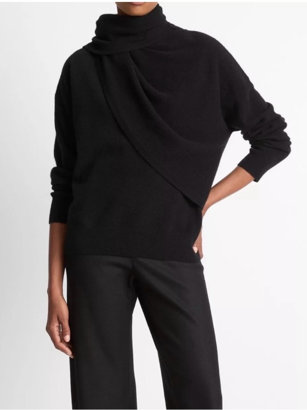 Vince Black Draped Scarf Wool/Cashmere Blend Sweater NWT
